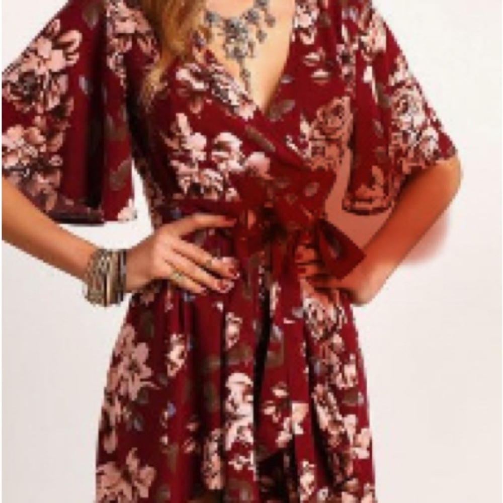 Floral Wrap Playsuit with Bell Sleeves